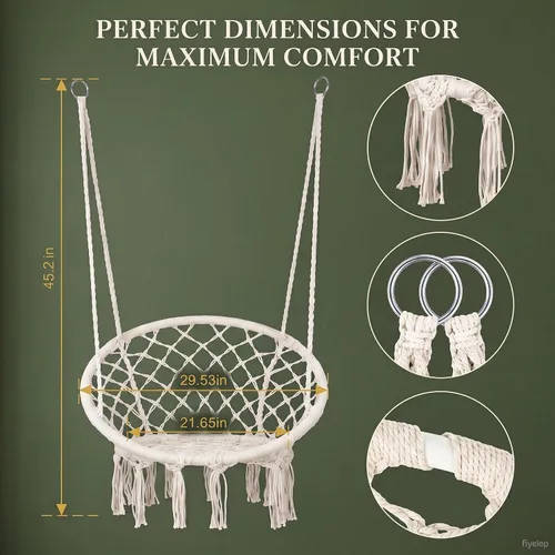 Vista 12 de Silla colgante de macramé para dormitorio, hamaca columpio para interiores