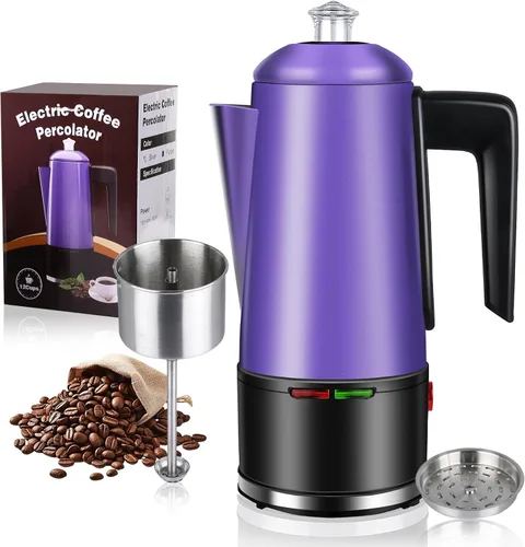 Vista 9 de Percolador de café eléctrico de 12 tazas Percolator Cafetera de acero inoxidable con perilla transparente, mango de tacto frío, función