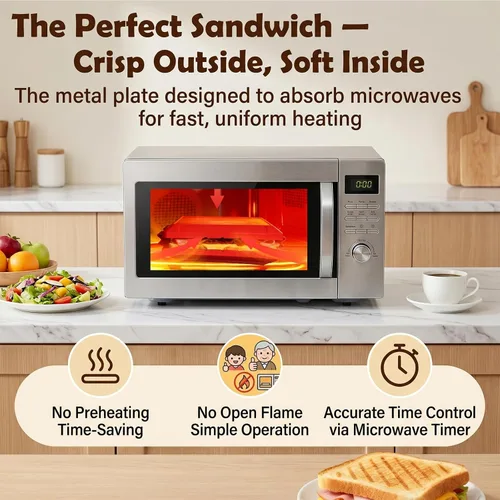 Vista 3 de Sandwichera para microondas, tostadora de microondas con correa de silicona ajustable, extraíble antiadherente para microondas a la parrilla