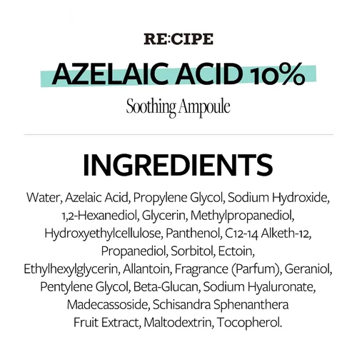 Vista 7 de RECIPE - Ampolla calmante de ácido azelaico 10, suero calmante, suero facial para pieles sensibles, cuidado de la piel coreano para brotes leves