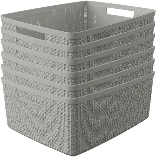 Vista 26 de Curver Juego de 6 cestas decorativas de plástico de yute mediano de 12 litros, para organización y almacenamiento, contenedores perfectos para Negro