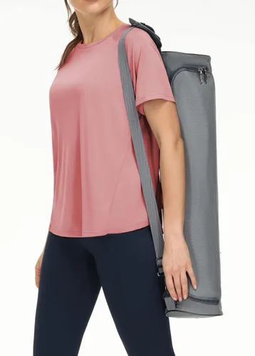 Vista 6 de THE GYM PEOPLE Camisetas de entrenamiento de manga corta para mujer, camisetas de yoga transpirables con aberturas laterales