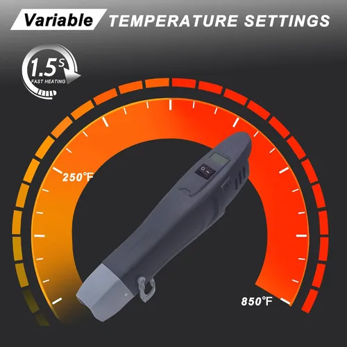Vista 4 de mofa Mini pistola de calor de temperatura variable de 350 W, 250 ℉ ~ 850 ℉ (302.0 °F - 842.0 °F), calentamiento rápido, pantalla digital LCD, Negro