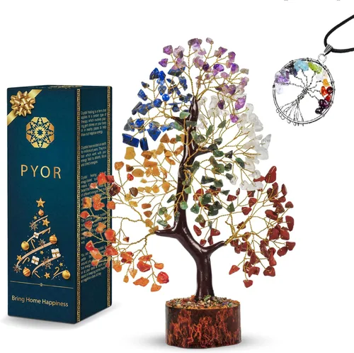 Vista 9 de PYOR Árbol de la vida de chakras, árbol de cristal, cristales y piedras curativas, regalos para mujeres, regalos de buena suerte, decoración de Feng