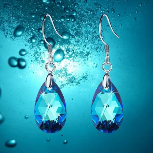 Vista 90 de Aretes colgantes de cristal austriaco con forma de lágrima para mujer, joyería hipoalergénica de plata de ley 925