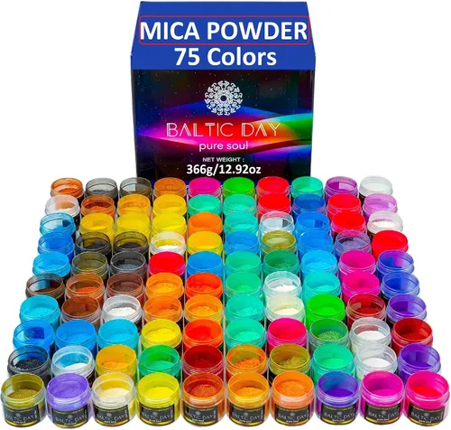 Vista 2 de Baltic Day Polvo de mica – 75 polvos de mica incluyendo pigmentos camaleón + 100 polvos de mica naturales – Pigmentos para resina epoxi, jabón