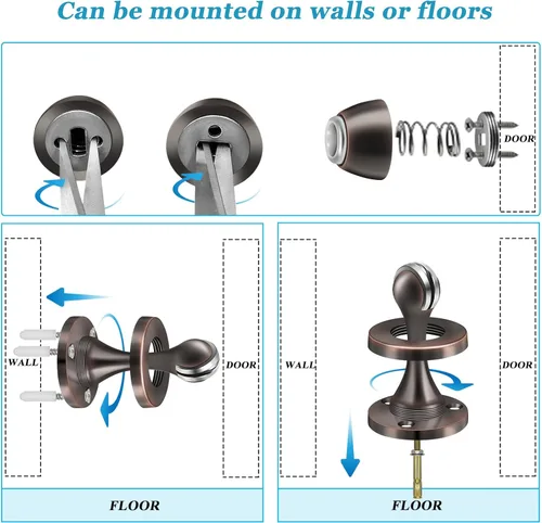 Vista 7 de Topes magnéticos para puerta, tope de puerta para montaje en pared, bronce aceitado resistente, acero inoxidable, topes de puerta para parte