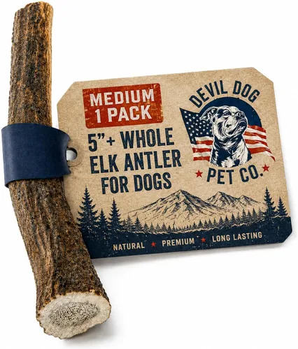 Vista 10 de Devil Dog Pet Co. Cuernos de alce divididos para perros, masticables naturales para perros con médula expuesta, larga duración y sin olor