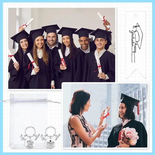 Vista 4 de Batiyeer 48 piezas de regalos de graduación para mujeres, hombres, clase de 2023, estudiantes, llavero de regalo con tarjeta de regalo, bolsa