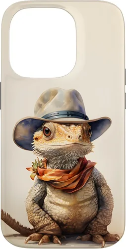 Vista 16 de iPhone 16 Lindo dragón barbudo Beardie con un estuche de sombrero de vaquero