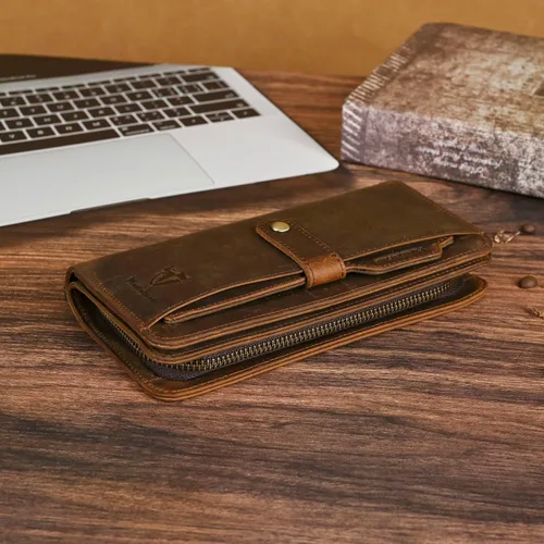 Vista 77 de Genuino Caballo Loco Cuero Regalo de Viaje Moneda Bolsillo Tarjetero Organizador Largo Cadena Rfid Cartera Monedero Con Broche Para Hombres Hombres