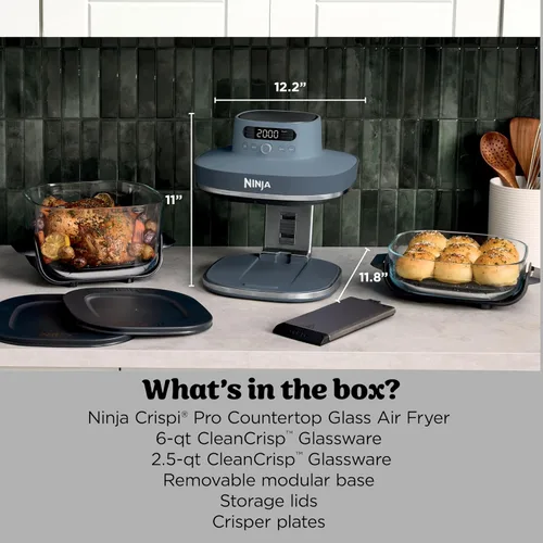 Vista 2 de Ninja Crispi Pro - Freidora de aire de vidrio 6 en 1, 450 °F, no tóxica, recipientes y tapas de 6 cuartos y 2.5 cuartos de galón, microondas