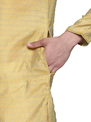 Vista 5 de Manyavar Conjunto de Payjama Kurta de manga completa para hombre, diseño informal, diseño de seda