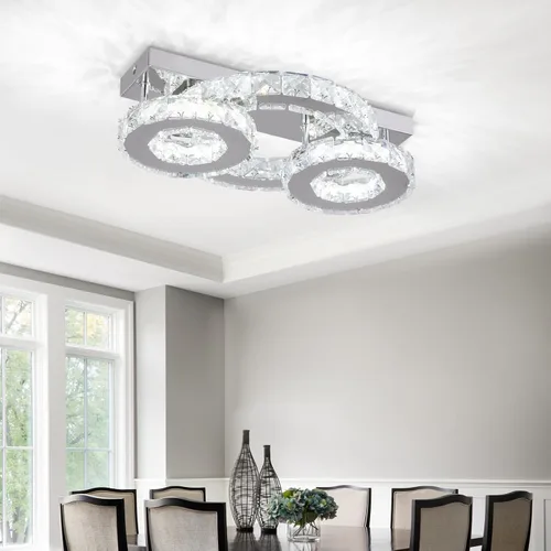 Vista 7 de Lámpara de techo de cristal regulable, moderna lámpara de techo de cristal de 3 anillos LED de montaje empotrado para comedor, dormitorio, sala