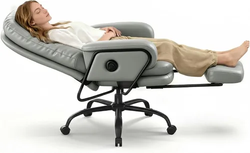 Vista 14 de Silla de oficina ergonómica FLEXISPOT con reposapiés, silla de escritorio de computadora de respaldo alto, silla de salón interior con ruedas Cuero