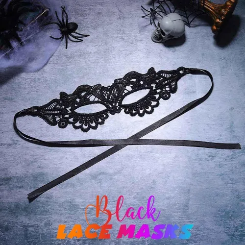 Vista 2 de CLOACE Máscaras de encaje negro, máscara de mascarada, cubiertas de ojos, disfraz de Halloween, accesorio para ojos