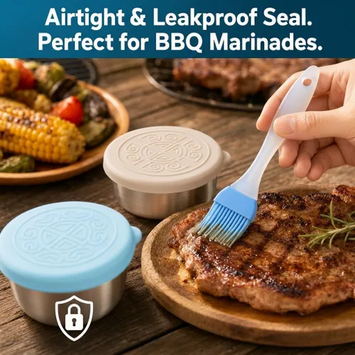 Vista 4 de Botella de salsa de acero inoxidable con cepillo - botella de aceite para barbacoa al aire libre a prueba de fugas de 4x1.6oz con tapa de silicona