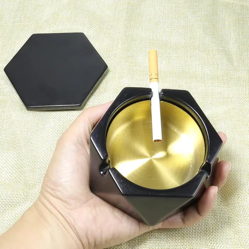 Vista 5 de Cenicero de hormigón para cigarrillos con tapa a prueba de viento, cenicero de cemento para uso en interiores o exteriores, bonita bandeja de ceniza