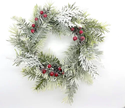 Vista 2 de Christmas White and Red Candle Holder Wreath with Pine on Grapevine wreath base