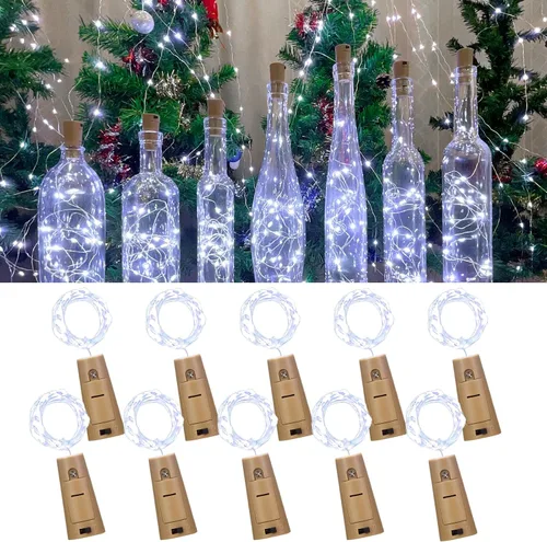 Vista 10 de Etinga Paquete de luces LED para botellas de doble batería, 6.6 pies, 20 LED, el doble de tiempo de iluminación, para uso en interiores