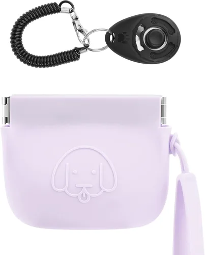 Vista 7 de WALLFID Bolsa de silicona para golosinas de perro, cierre automático, con clicker de entrenamiento para mascotas, bolsa para caminar para perros