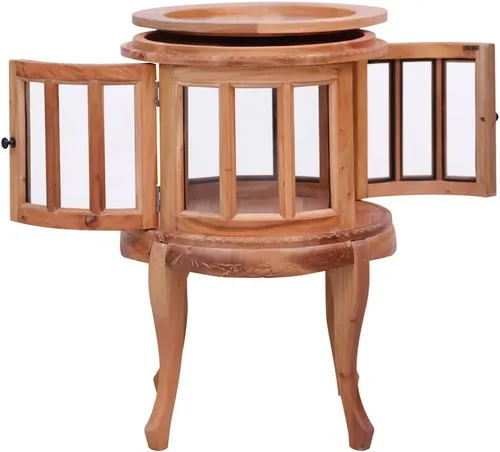 Vista 4 de SKM Vitrine Cabinet Natural 19.7 x 19.7 x 29.9 pulgadas, madera de caoba maciza