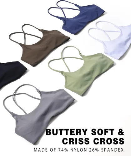 Vista 2 de TSUTAYA Strappy Sports Bra for Women Backless Padded Soft Workout Sports Bras Criss Cross Back Yoga Bra