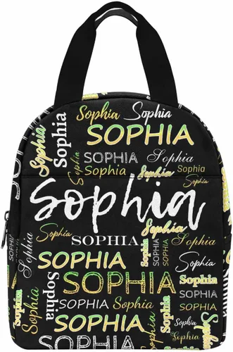 Vista 8 de InterestPrint Bolsa de almuerzo con nombre personalizado para hombres y mujeres, color rosa, blanco y negro, con lunares personalizados, enfriador