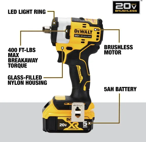 Vista 5 de DEWALT DCF911P2 20V MAX* 1/2 pulg. Llave de impacto inalámbrica con kit de yunque de anillo de retención