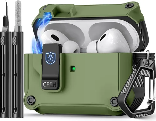 Vista 32 de Pohgelan Compatible con AirPods Pro 2ª/1ª generación, estuche con cierre magnético automático y kit de limpieza, compatible con funda Magsafe - Negro