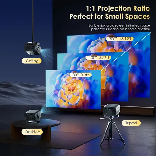Vista 11 de Proyector con WiFi y Bluetooth, enfoque eléctrico y Keystone vertical, soporte HD 4K de 1080P, proyector inteligente con aplicaciones de transmisión
