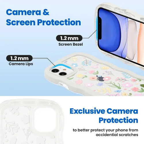 Vista 5 de ZCDAYE Funda compatible con iPhone 11, diseño floral estético, bonita funda rizada y ondulada para mujeres y niñas, funda de TPU suave a prueba