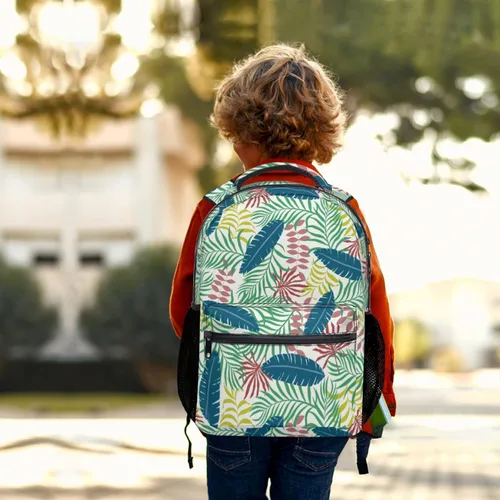 Vista 6 de Mochila escolar de hombro, mochila informal para viajes, deportes al aire libre, para mujeres, niñas, niños y adolescentes, Hoja Hawaiana, Tropical