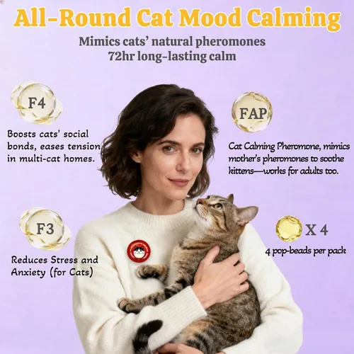 Vista 6 de xcivi Paquete de 6 parches calmantes de feromonas para aliviar la ansiedad y el estrés de los gatos Calming triple pheromone, pop patch
