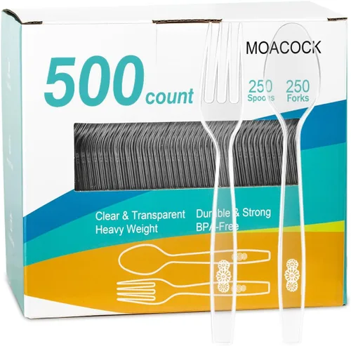 Vista 9 de MOACOCK 100 tenedores y cucharas de plástico de peso pesado exacto