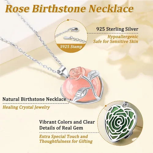 Vista 4 de Suplight - Collar con dije de piedra natal genuina de plata de ley 925 con forma de corazón y pera para mujer (con caja de regalo)