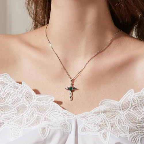 Vista 4 de ZDaoBen Star Cross Necklace Angel Wing Infinity Cross Pendant 925 Sterling Silver CZ Diamond Cross Necklace Women Birthstone Cubic Zirconia Cross