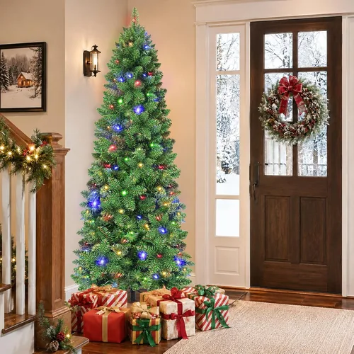 Vista 7 de Árbol de Navidad preiluminado de 6 pies, 190 LED duales, 10 modos de luz, 610 puntas, árbol de Navidad artificial delgado