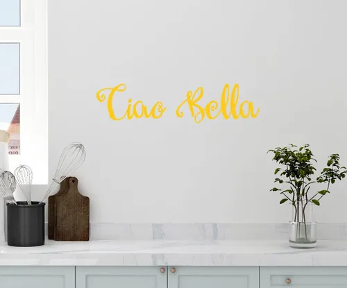 Vista 3 de Adhesivo decorativo de pared de 24 x 5 pulgadas, diseño de Ciao Bella Hello Goodbye Beautiful Italian Saying Kitchen Family