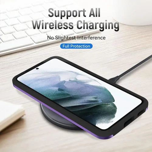 Vista 4 de Funda para Samsung Galaxy S22, amortiguador+duradera+funda a prueba de golpes para Galaxy S22, púrpura