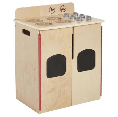 Vista 15 de ECR4Kids Estufa de Cocina de Juguete, Set de Juego de Madera, Nogal Oscuro