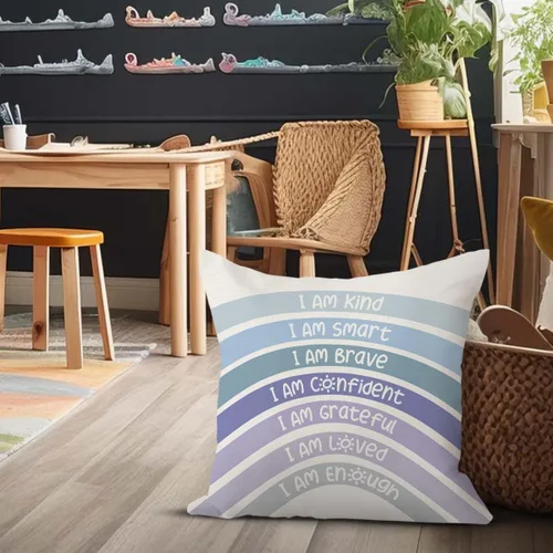 Vista 3 de QIYUHOY Fundas de almohada para decorar el salón de clases arcoíris, Funda de almohada para el centro de libros, Rincón tranquilo para jugar, Azul