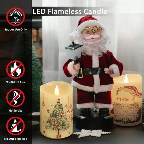 Vista 2 de Velas de Navidad sin llama con control remoto, 7,6 cm x 12,7 cm, Velas parpadeantes de cera real con mecha 3D, pilas, vela de árbol de Navidad Árbol