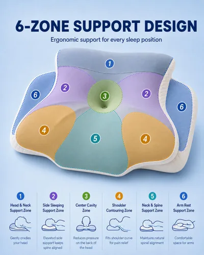 Vista 6 de Cervical Neck Pillow for Sleeping, Memory Foam Pillow with Ergonomic Contour Neck & Shoulder Support, Orthopedic Cervical Pillow for Side, Back &