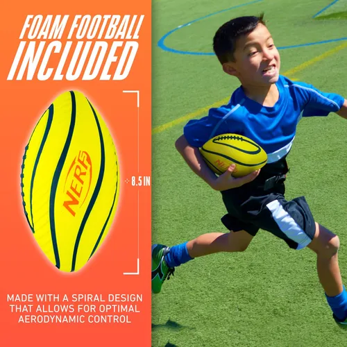 Vista 3 de Nerf - Cinturones de fútbol con bandera de 10 jugadores + juego de pelotas, banderas juveniles + fútbol de espuma junior para niños, kit completo