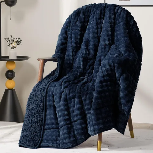 Vista 13 de Cottonblue Manta con peso de 15 libras de forro polar de burbujas felpa Sherpa para adultos, se adapta a camas de tamaño individual/matrimonial