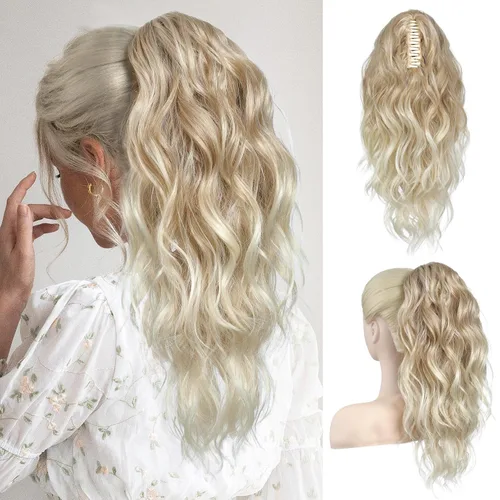 Vista 21 de FLUFYMOOZ Extensión de cola de caballo, extensión de cola de caballo con clip de garra de 18 pulgadas, extensiones de cabello ondulado y rizado