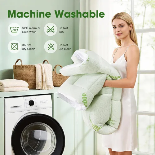 Vista 7 de Protector de colchón tamaño Queen, parte superior de almohada refrescante, viscosa ultra suave hecha de bambú, transpirable para personas que Verde