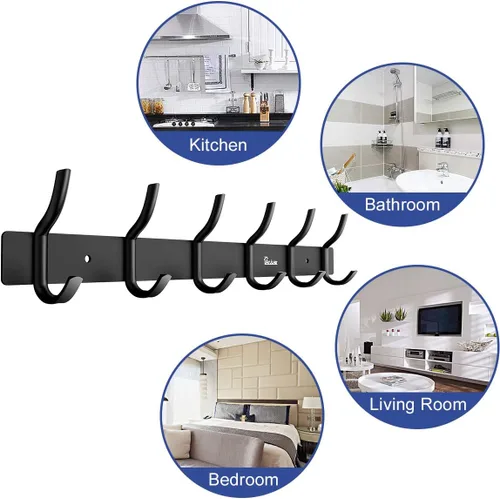 Vista 6 de Percha Percha Perchero 6 Ganchos Heavy Duty Ropa Sombrero Holder Aleación Aluminio Negro