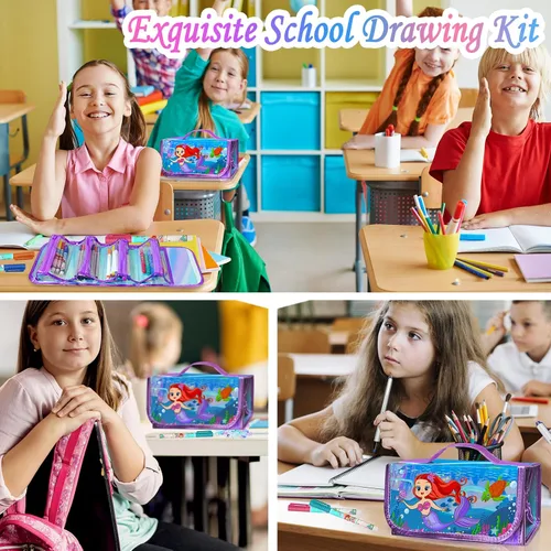 Vista 7 de weirtoya 56 marcadores perfumados lavables con estuche con purpurina, arte y manualidades de unicornio de sirena para niños de 4 a 8 años, kits